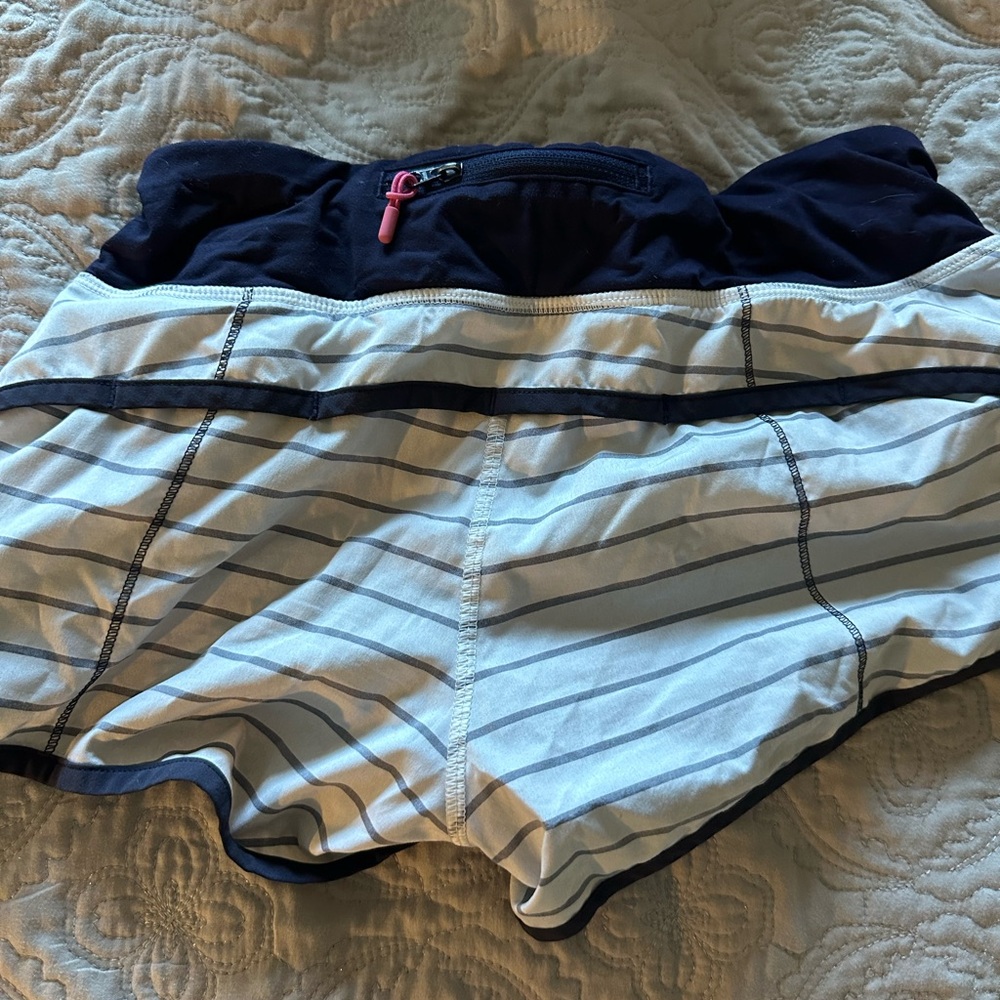 Lululemon Athletica Navy and White Striped Athletic Shorts